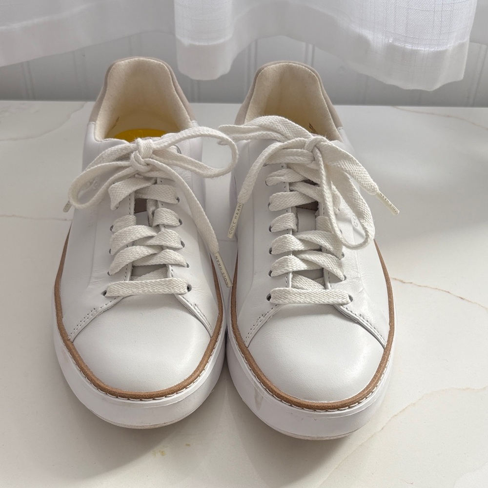 Cole Haan White Leather Sneakers with Tan Accent